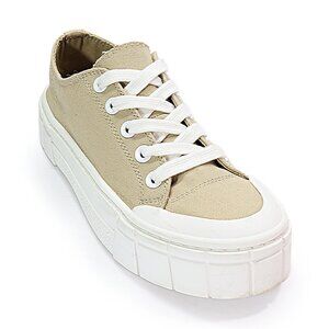 Mad Love Women's Fran Sneaker Tan Canvas Lace Up Casual Fashion Platform Shoe 7